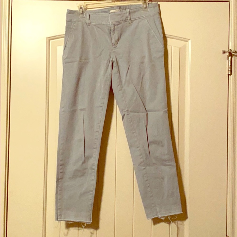Faded baby/slate blue raw hem ankle pants